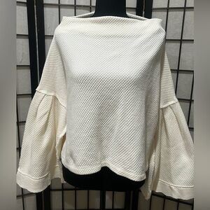 We The Free Cream WAFFLE WEAVE CROP BELL SLEEVES BOAT NECK, TOP SIZE M